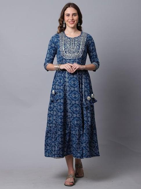 rajnandini blue cotton embroidered maxi dress