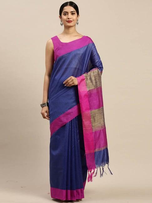 rajnandini blue cotton striped saree with unstitched blouse