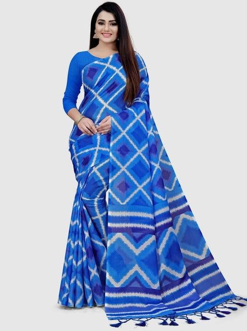 rajnandini blue printed saree with unstitched blouse