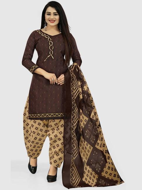 rajnandini brown & beige cotton printed unstitched dress material