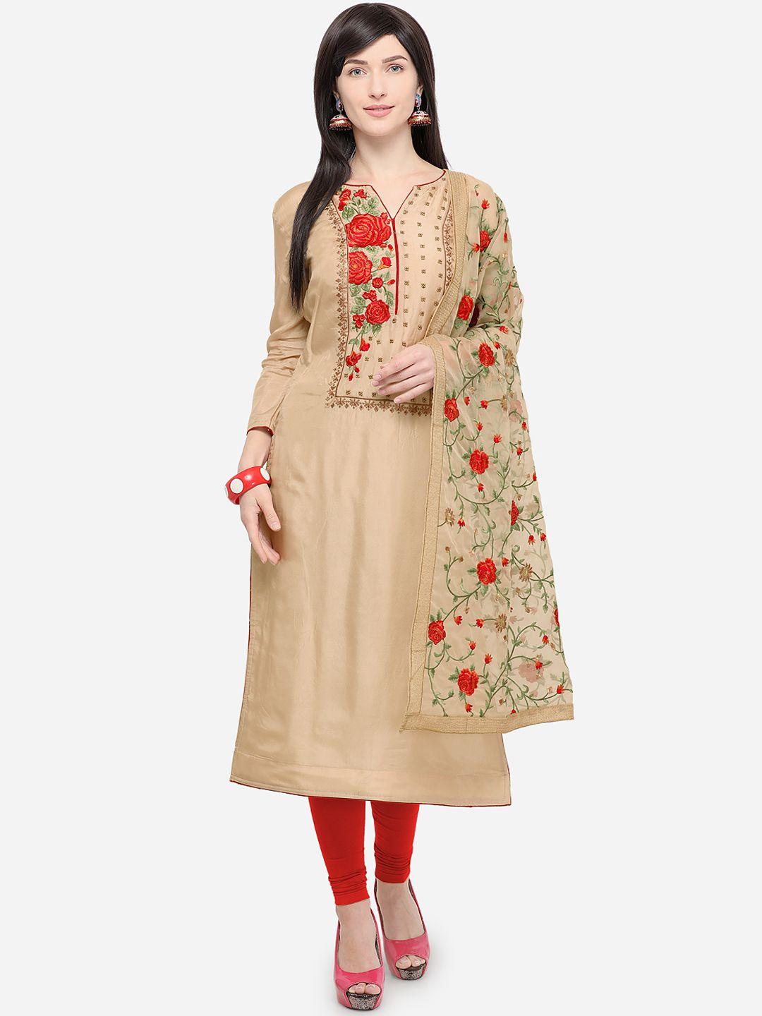 rajnandini cream-coloured silk blend unstitched dress material