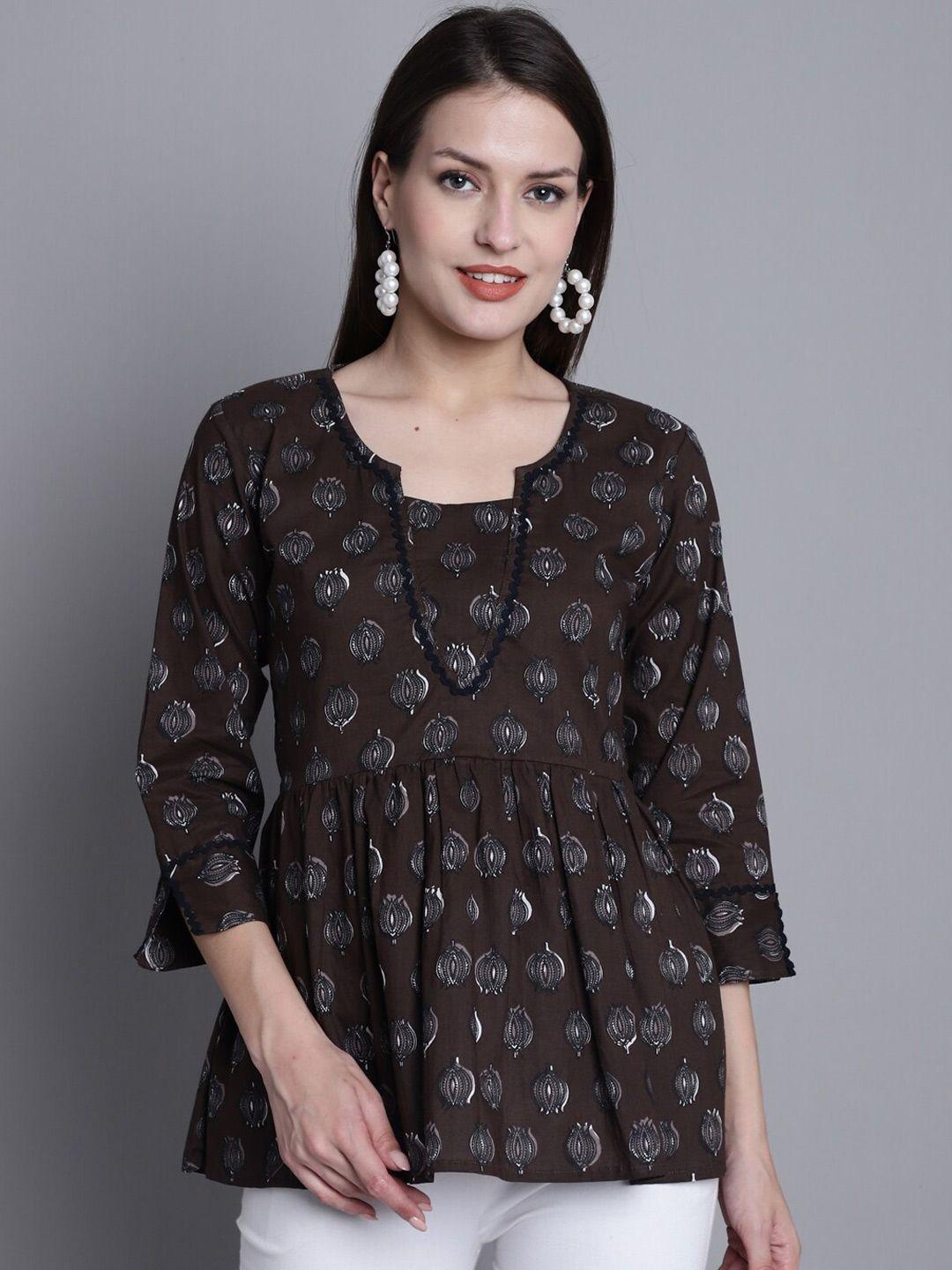 rajnandini ethnic motifs printed pure cotton a-line top