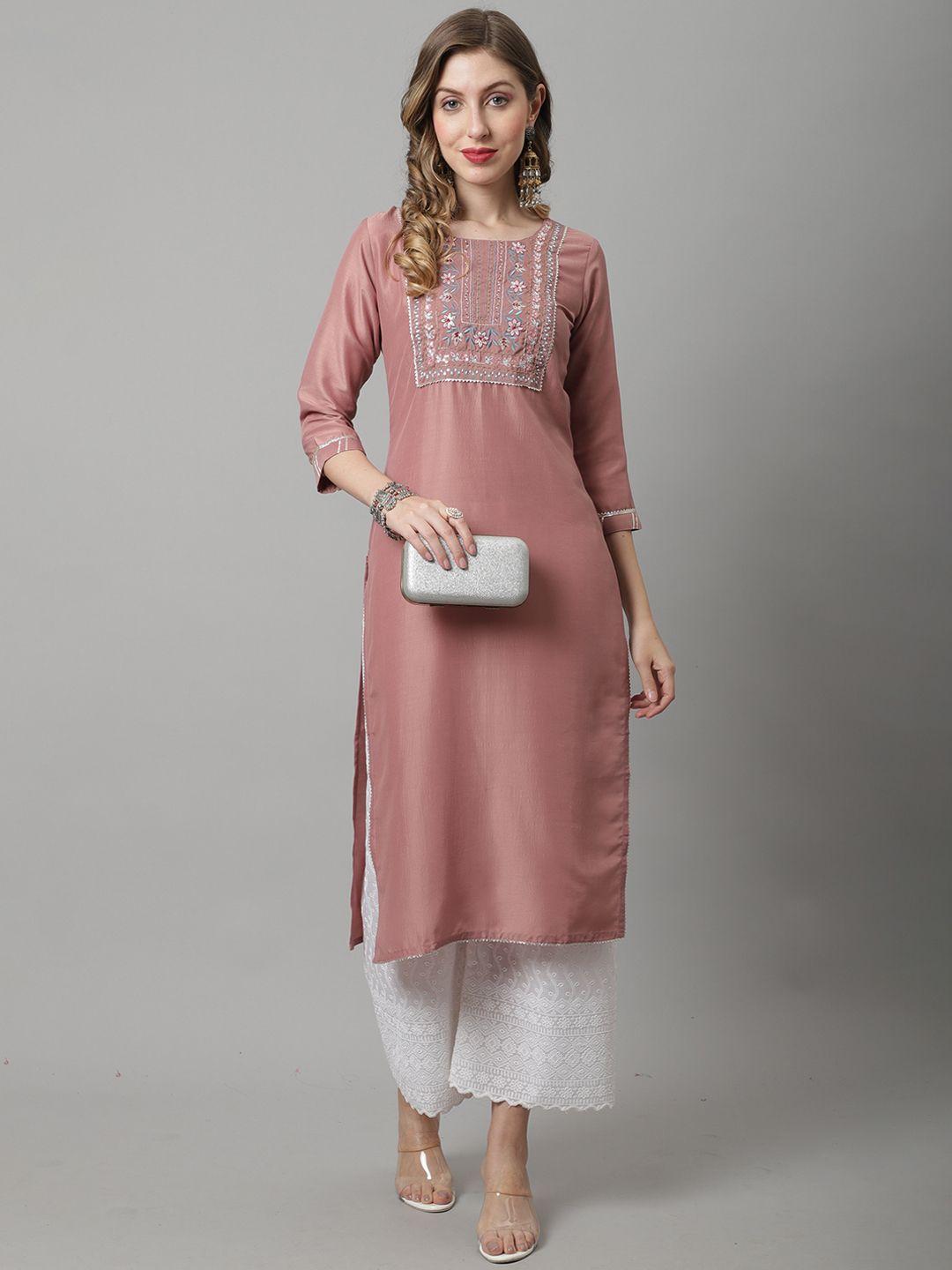 rajnandini floral embroidered pure silk kurta