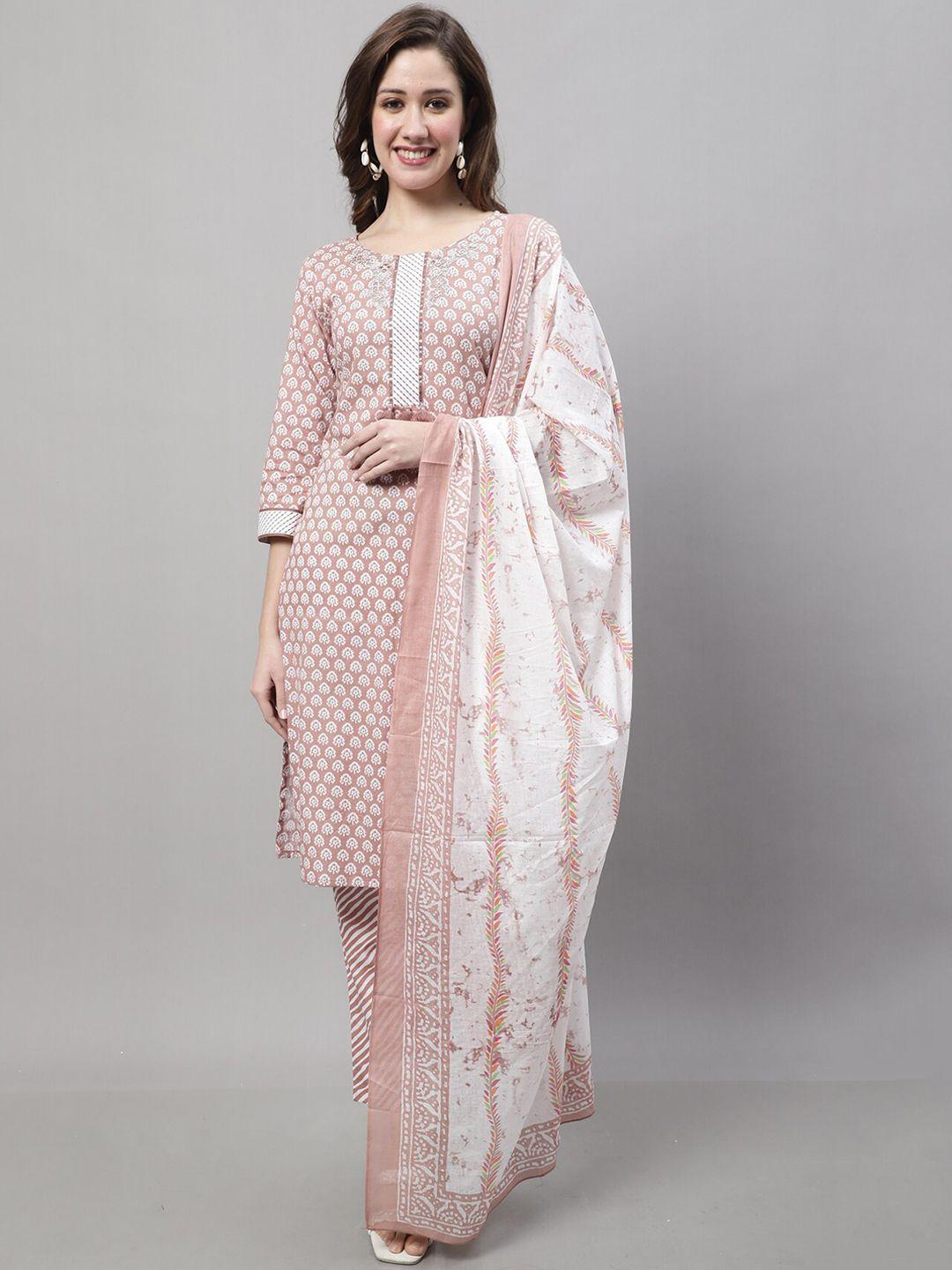 rajnandini floral printed mirror work pure cotton kurta with trousers & with dupatta