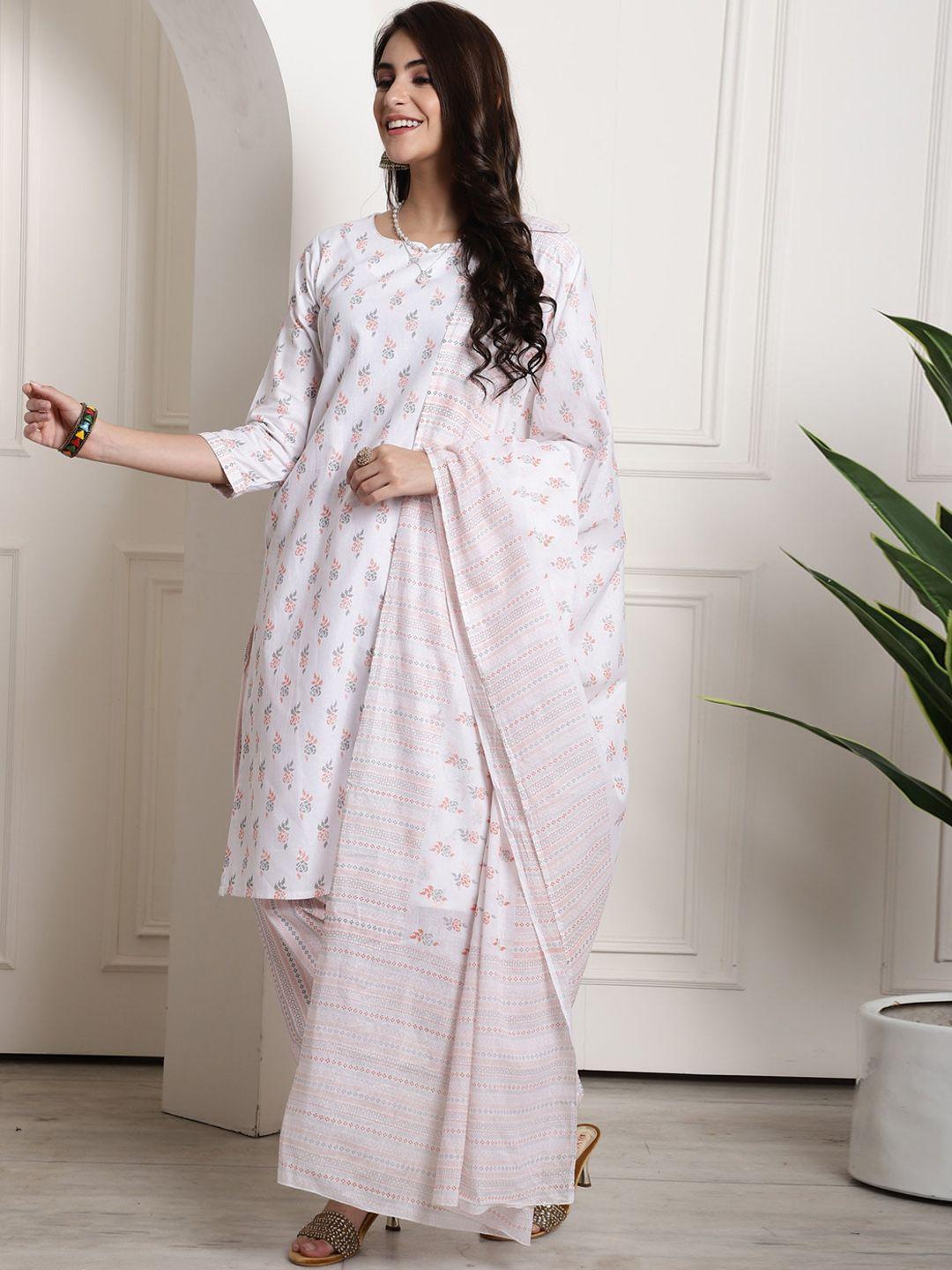 rajnandini floral printed round neck straight pure cotton kurta sets with dupatta