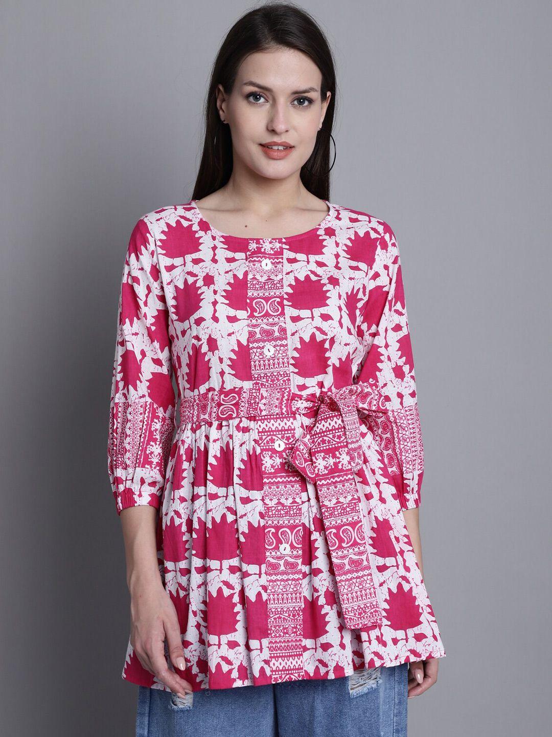 rajnandini floral printed tie-up detailed pure cotton a-line kurti