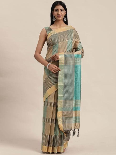 rajnandini green & beige cotton silk chequered saree with unstitched blouse