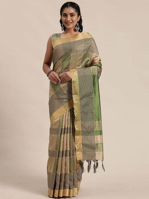 rajnandini green & beige cotton silk chequered saree with unstitched blouse