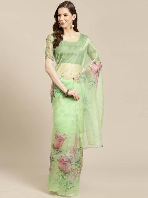 rajnandini green floral print saree with unstitched blouse