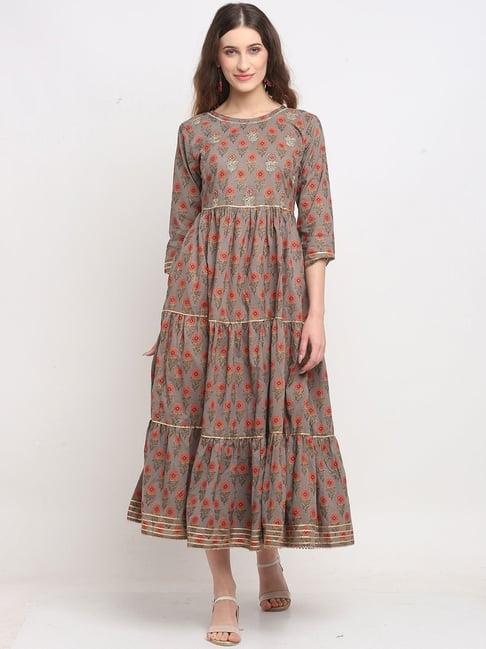 rajnandini grey printed a line kurta