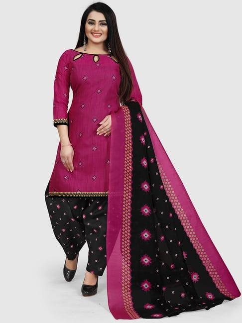 rajnandini magenta & black cotton printed unstitched dress material