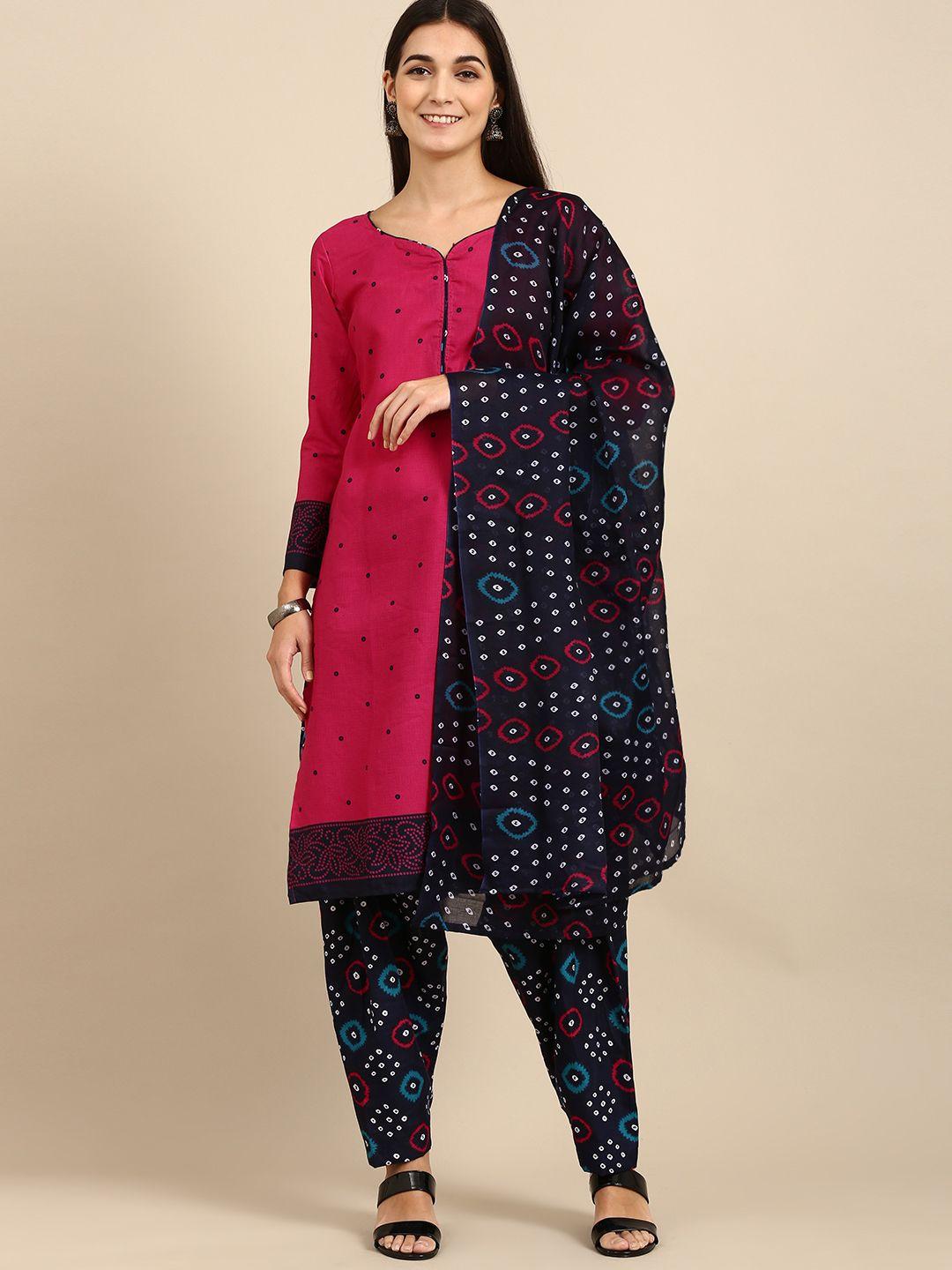 rajnandini magenta & navy blue printed unstitched dress material