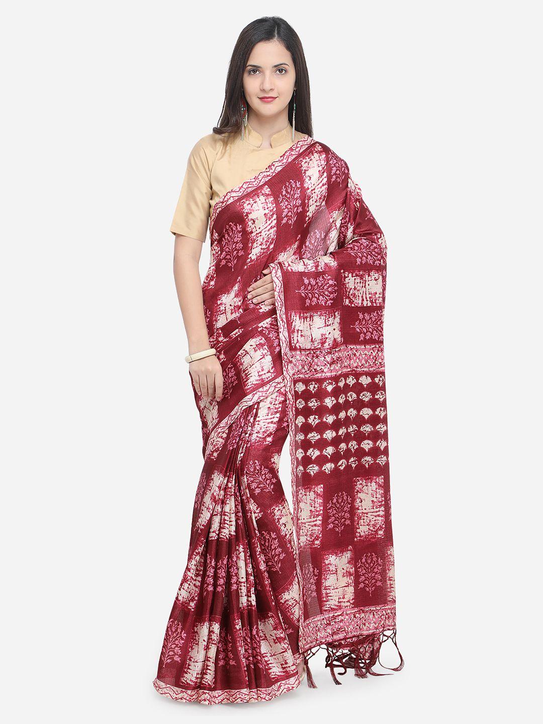 rajnandini maroon printed silk blend saree