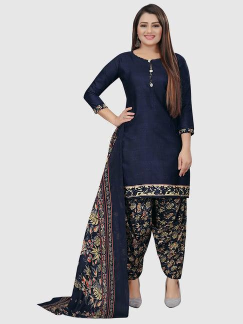 rajnandini navy cotton printed unstitched dress material