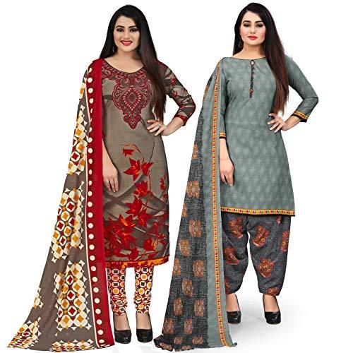 rajnandini olive green and grey cotton printed unstitched salwar suit material (combo of 2)(joplvsm2013-vsm4110)