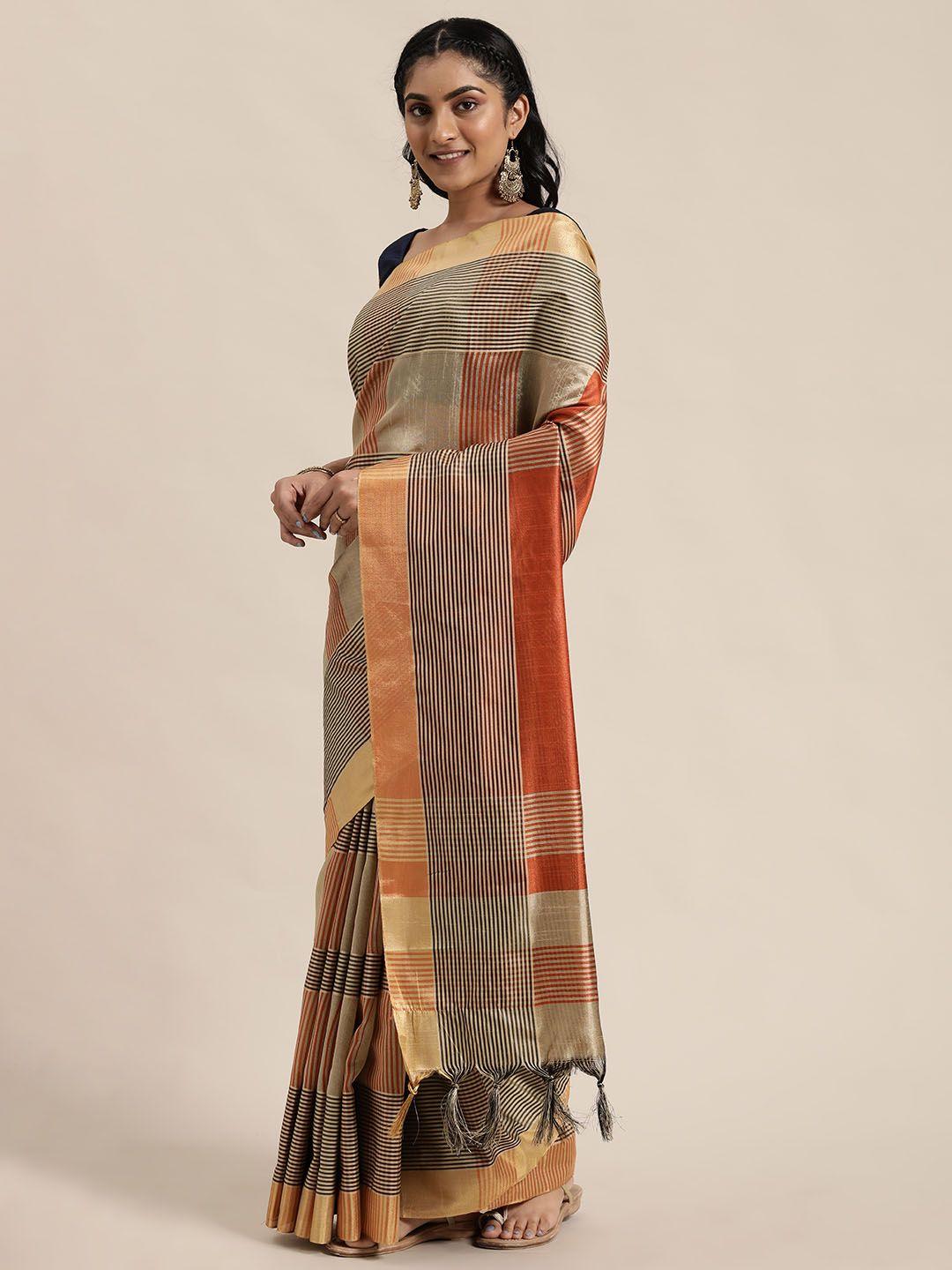 rajnandini orange & beige printed saree