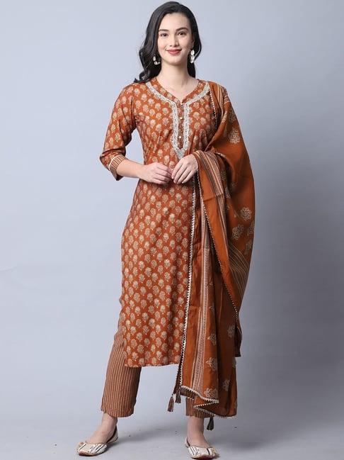 rajnandini orange embroidered kurta pant set with dupatta