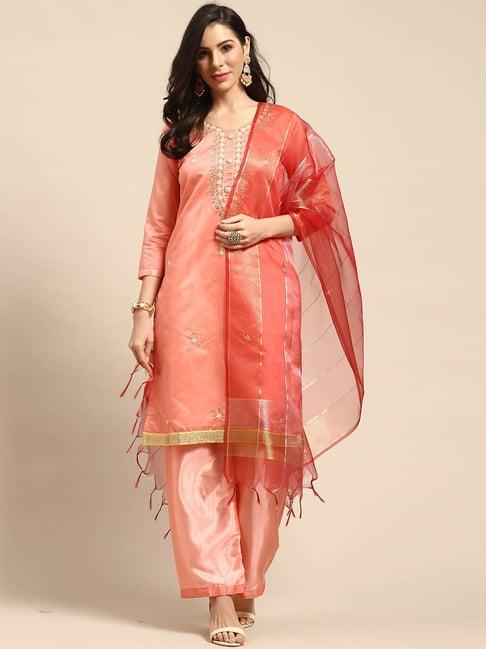 rajnandini peach embellished unstitched dress material