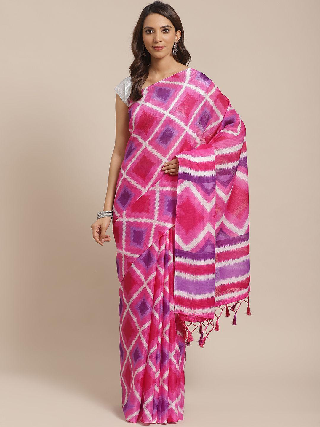 rajnandini pink & white printed kota saree