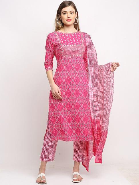 rajnandini pink embroidered kurta pant set with dupatta