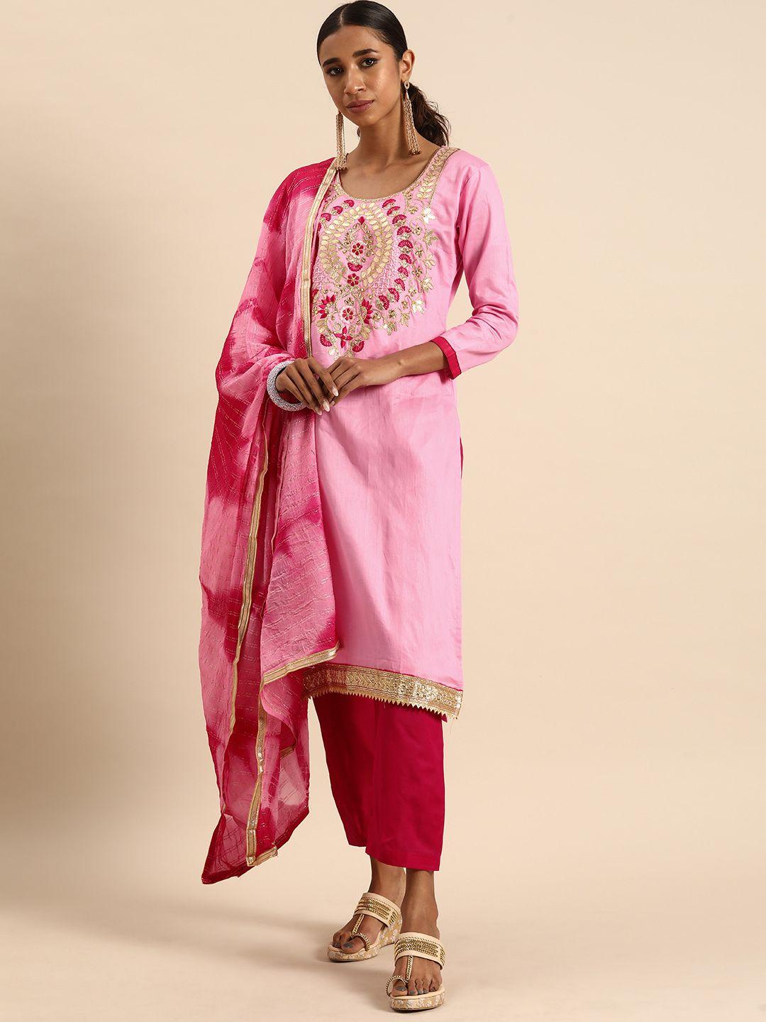 rajnandini pink embroidered unstitched dress material