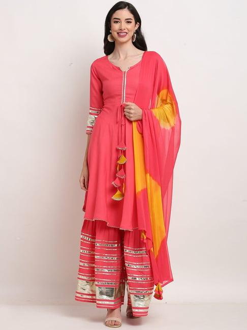 rajnandini pink pure cambric cotton kurta palazzo set with dupatta