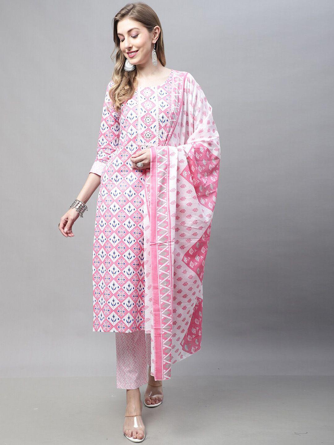 rajnandini printed gotta patti mirror work pure cotton kurta with trousers & dupatta