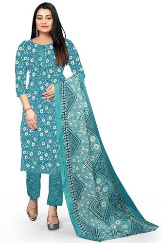 rajnandini women's aqua cotton blend printed unstitched salwar suit material (joplvs5183)