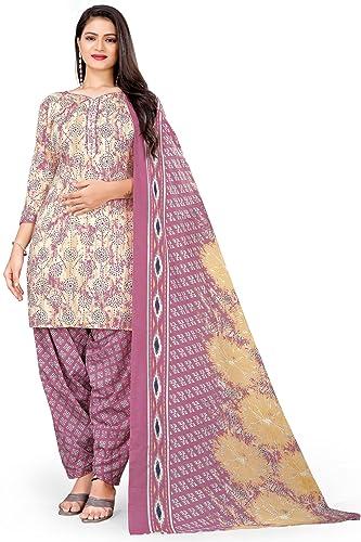 rajnandini women's beige & light purple cotton printed unstitched salwar suit material (joplvsm5166)