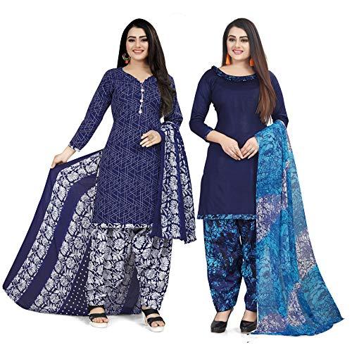 rajnandini women's blue and blue cotton printed unstitched salwar suit material (combo of 2)(joplpdp1058-vsm3852)