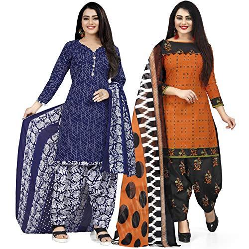 rajnandini women's blue and orange cotton printed unstitched salwar suit material (combo of 2)(joplpdp1058-vsm4087)