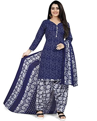 rajnandini women's blue cotton printed unstitched salwar suit material (1058)