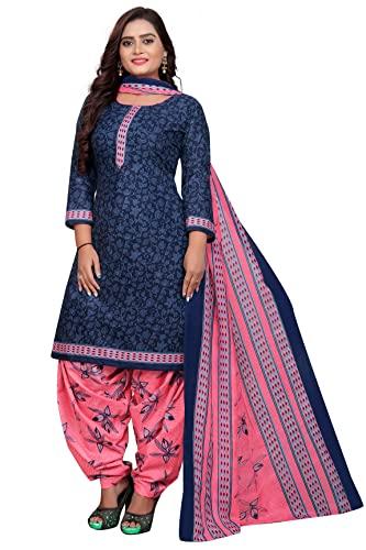 rajnandini women's blue cotton printed unstitched salwar suit material (joplvsm5117)