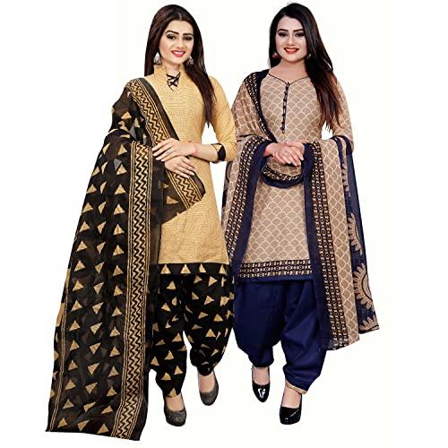 rajnandini women's cotton printed unstitched salwar suit material (combo of 2) (free size_beige and beige)