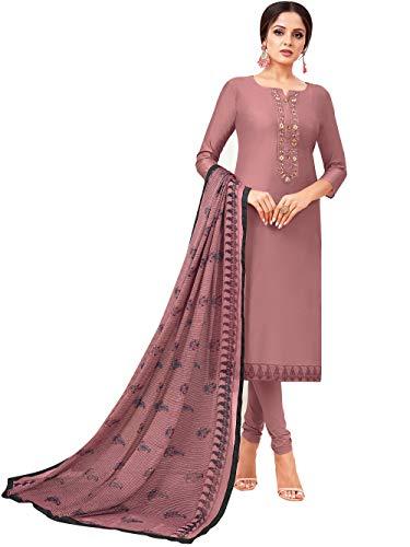 rajnandini women's dusty pink chanderi silk embroidered semi-stitched salwar suit material with printed dupatta (free size)