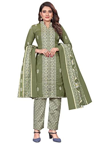 rajnandini women's green & white cotton embroidered unstitched salwar suit material (joplvsm5148)