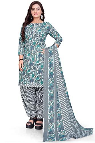 rajnandini women's grey & green cotton printed unstitched salwar suit material (joplvsm4277)