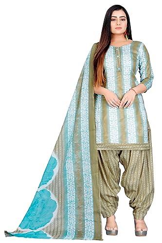 rajnandini women's mahendi green & sky blue cotton printed unstitched salwar suit material (joplvsm5157)