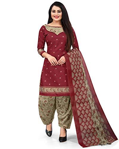 rajnandini women's maroon and beige cotton printed unstitched salwar suit material