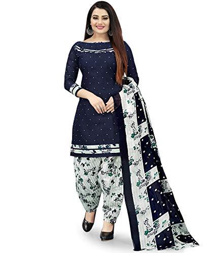 rajnandini women's navy blue cotton printed unstitched salwar suit material