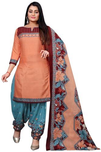 rajnandini women's orange cotton blend printed unstitched salwar suit material (joplvs5190)