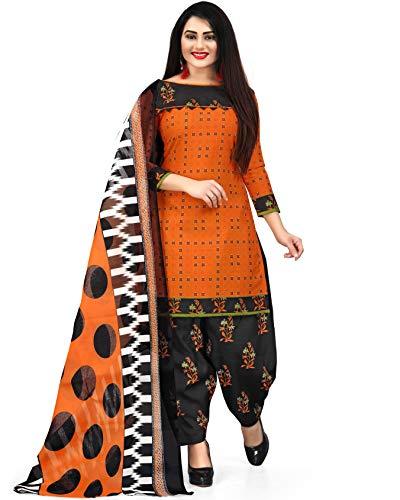 rajnandini women's orange cotton floral printed unstitched salwar suit material