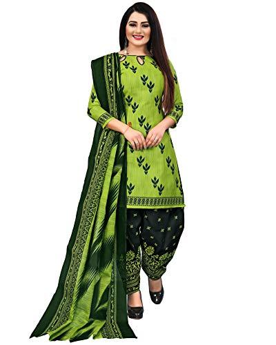 rajnandini women's parrot green cotton printed unstitched salwar suit material