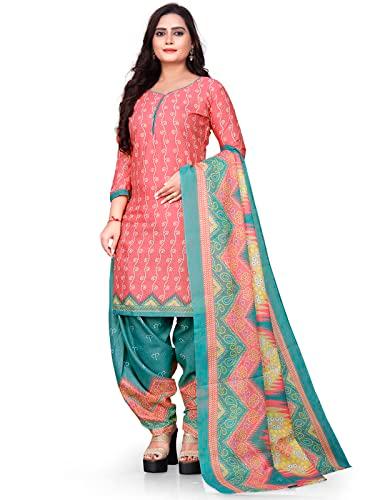 rajnandini women's peach cotton printed unstitched salwar suit material (joplvsm4267)