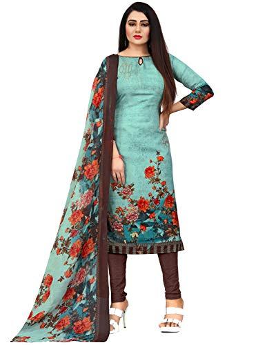 rajnandini women's pista green cotton printed unstitched salwar suit material