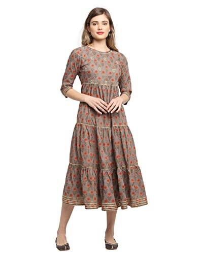 rajnandini women's pure cambric cotton jaipuri floral printed kurti (jopljpr99-s_grey & orange_s)