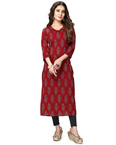 rajnandini women's pure cambric cotton jaipuri printed kurti (jopljpr43-l_maroon_l)