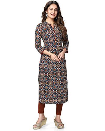 rajnandini women's pure cambric cotton jaipuri printed kurti (jopljpr44-m_navy blue & red_m)