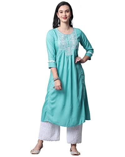 rajnandini women's rayon slub embroidered kurti (jopljpr110-m_sky blue_m)