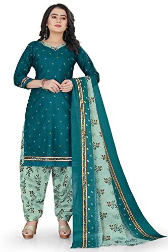 rajnandini women's teal green cotton printed unstitched salwar suit material (joplvsm4269),2 meters